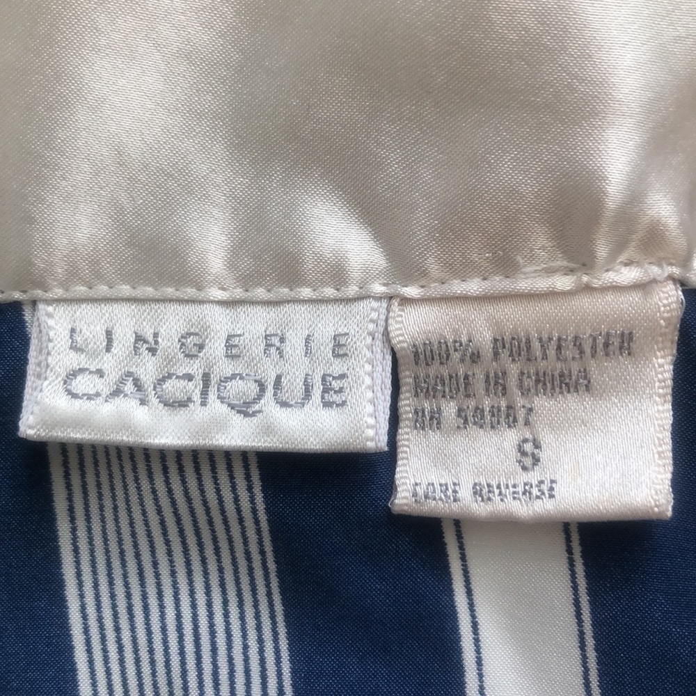 Vintage Lingerie Cacique Blue and White Striped Satin Night Shirt Size Small - Picture 5 of 10